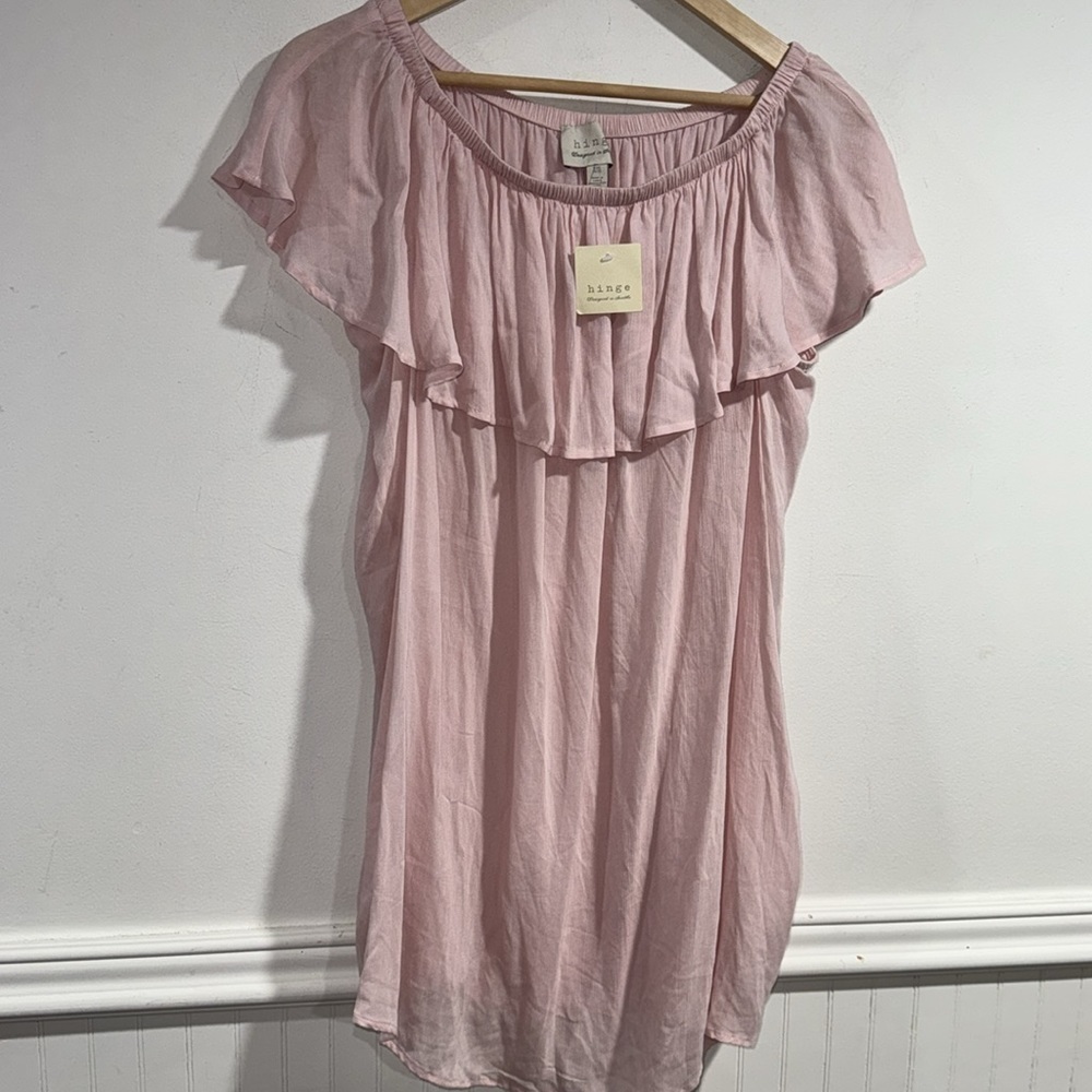 Hinge swim coverup one‎ size off the shoulder semi shear blush pink NEW